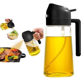 Boxonly Olive Oil Dispenser Bottle - Black 2-in-1 Sprayer & Pour Bottle, 7"x3" / 18x8 cm, Leak-Proof Design, 470ml for Kitchen, BBQ, and Salad