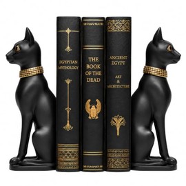 Comfy Hour - Sujetalibros estilo bastet egipcio de 9.1 pulgadas, estilo clásico antiguo, estatua de la diosa antigua, decoración del hogar, resistente par de tapones para libros para gatos