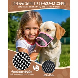 Dog Muzzle, Soft Air Mesh Muzzle for Small, Medium & Large Dogs, Anti-Biting, Barking, Chewing, Breathable, Drinkable, Adjustable Loop, Suitable for German Shepherd, Husky, Labrador Retriever -Pink,L