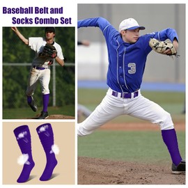 Baseball Belt and Socks Combo Adjustable Softball Belt and Socks Elastic Waist Belt for Youth and Adult,a-Purple,Adult
