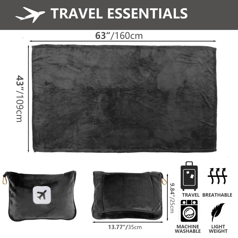 RELANSON 2 Pack Portable Travel Blanket and Pillow - Premium
