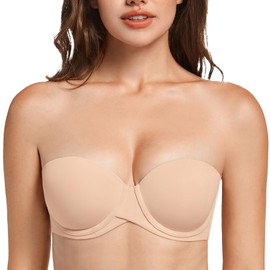 MELENECA Women’s Heavy Padded Convertible Multiway Underwire Push Up Strapless Bra Beige 36B