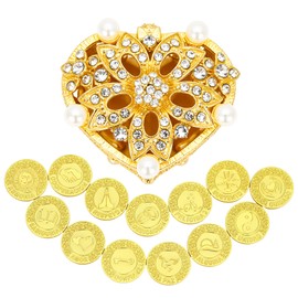 TINGKU Arras de Boda Spanish Silver Wedding Arras Coins in Pearl and Crystal Heart Jewelry Box Unity Coins Set Wedding Ceremony Souvenirs (Gold)
