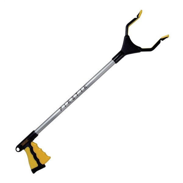 PikStik Pro P261, Aluminum Reacher, Wide 5.5” Jaw, 360° Rotating Jaw, Durable and Rust-Proof, Unique Handle and Trigger, 1 Year Warranty, 26", Silver/Yellow/Black, 2.1 Foot