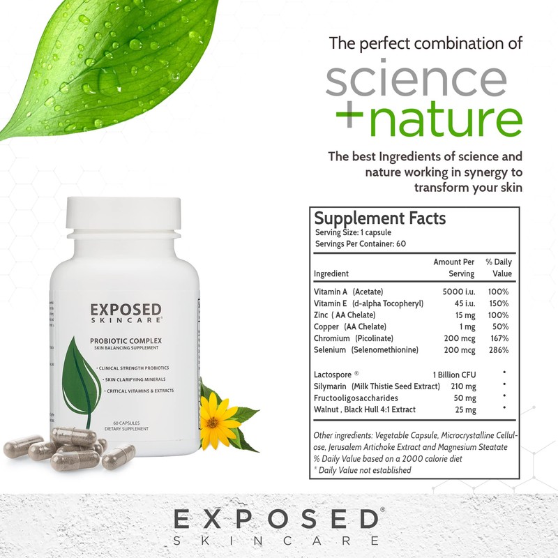 Exposed Skin Care Probiotic Supplement Complex with 1 Billion CFU