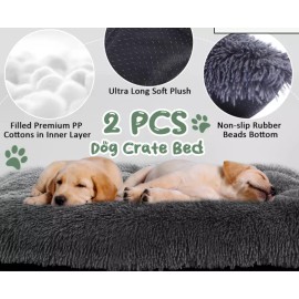 Suzile 2 Pcs Dog Cat Crate Beds with Machine Washable Anti-Slip Thick