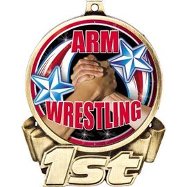Crown Awards Arm Wrestling First Place Medal, 3" Gold Wrestling Trophy Medal Award 1 Pack