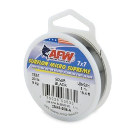 American Fishing Wire Surflon Micro Supreme Nylon Coated 7x7 Stainless Steel Leader Wire, Black, 5-Meter/20-Pound