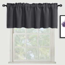 XWZO Blackout Valance Curtains for Kitchen Cafe Short Curtains Rod Pocket Room Darkening Thermal Insulated Small Window Curtains for Living Room, Bedroom, RV, Dark Grey, 42 x 18 Inches, 1 Panel