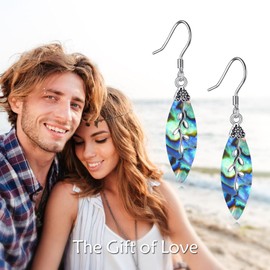 POPLYKE Teardrop Leaf Abalone Earrings for Women 925 Sterling Silver Leaf Earrings Dangle Leaf Jewellery Gifts for Her
