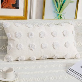 NUYECY Decorative Lumbar Throw Pillow Covers 14 x 24,Super Soft Chenille Long Pillow Covers Cushion Case for Farmhouse Sofa Couch Bed Livingroom,Modern Boho,Cream White