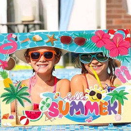 Hawaiian Photo Booth Props,Pool Party Decorations Summer Photo Booth Prop Summer Party Supplies Tropical Beach Party Selfie Props for Luau Summer Decor