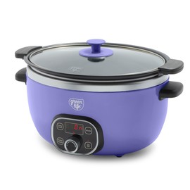 GreenLife 6QT Slow Cooker, Non-Toxic Ceramic Nonstick Removable Interior Bowl, Programmable, Family Friendly, Keep Warm, Stovetop & Oven Safe, Dishwasher Safe Parts, Timer, Glass Lid, Periwinkle