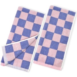 Jacquotha Checkered Towels for Kitchen Set of 2 (Pink and Purple), Soft Cotton Towel for Drying Hands After Washing Dishes, Cute Cottagecore & Modern Kitchen Decor, 13” x 28”