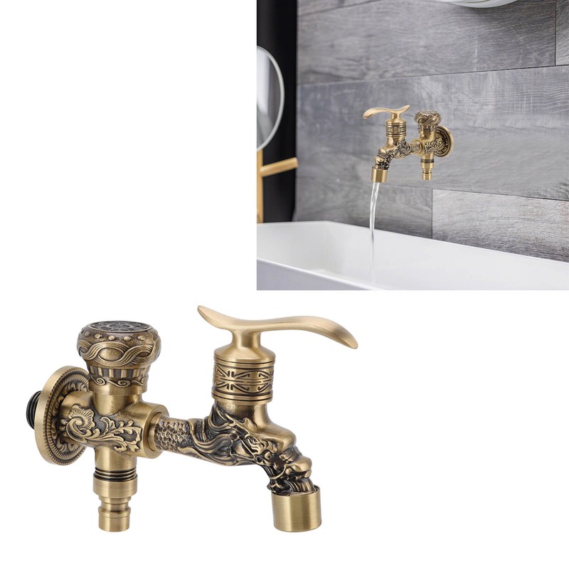 Water Tap 2 Handles 1 Hole Oil Rub Antique Dragon