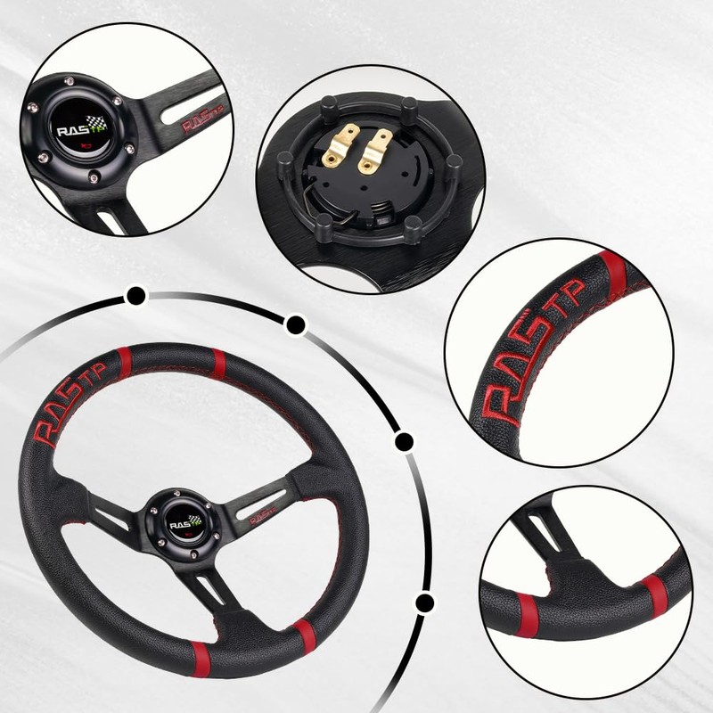 RASTP Universal Racing Steering Wheel,Deep Dish Steering Wheel Leather Embroidery