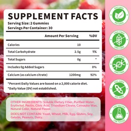 Calcium Citrate Gummies 1200mg for Adults & Kids, Chewable Calcium Citrate for Bone, Muscle & Immune Support, Ultimate Absorption Calcium Supplements for Women & Men, Raspberry Flavor, 60 Count