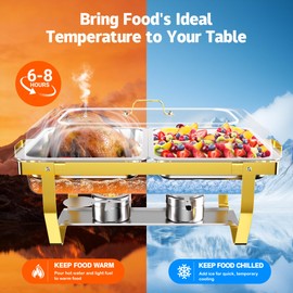 IMXSUMDA 2-Pack Chafing Dishes for Buffet with Glass Lids – 1 Full & 2 Half Pans, Stainless Steel Food Warmers for Parties with Easy-Clean & Rolled Edge, Durable Buffet Servers for Catering Birthday