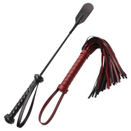 2 PCS Riding Crop for Horse, 18 Inch Horse Whip with 20 Inch PU Leather Premium Riding Crop for Equestrian Sports, Black, Red