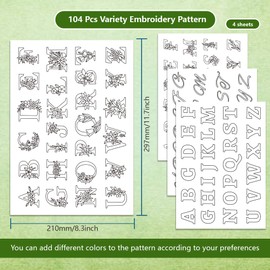 BENECREAT 4 Style 104PCS A-Z Flower Alphabet Water Soluble Hand Sewing Stabilizers, Boho Pattern Tear Away Embroidery Stabilizers for Carves, Shirts, Coats, Bags, Towels