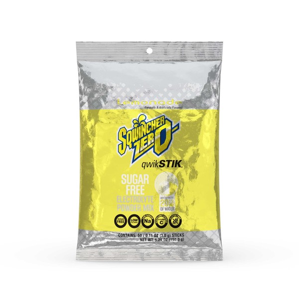 Sqwincher Zero Qwik Stik Sugar Free, Lemonade, .11 oz (Pack of 50), Yellow, Standard (060103-LA-50)