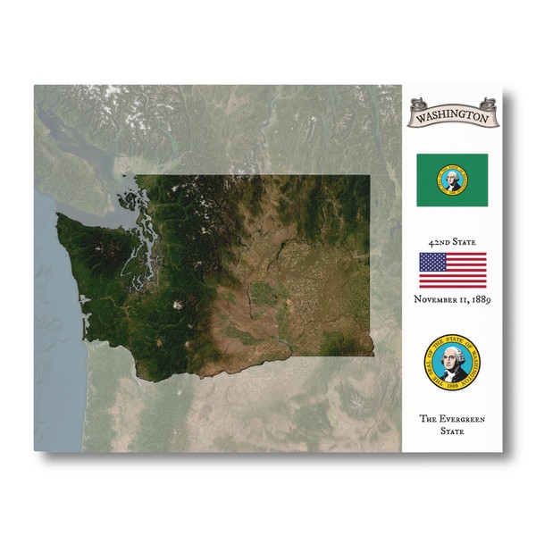 Washington Map Print - 14”x11” Canvas Wall Art Featuring Topographic
