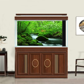 ZatiasMiller Stream Forest Aquarium Background Green Moss Tree Natural Landscape Terrarium Background Beautiful Forest Plants Tank Backdrop Wallpaper Decor Vinyl 30x12in