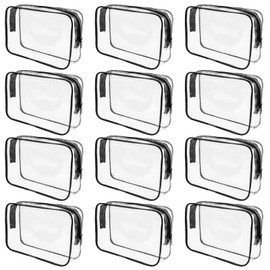 12 Pack Clear Cosmetics Bag, PVC Zippered Toiletry Carry Pouch Waterproof Vinyl Plastic Organizer Case, Portable Cosmetic Makeup Bag for Vacation, Bathroom and Organizing