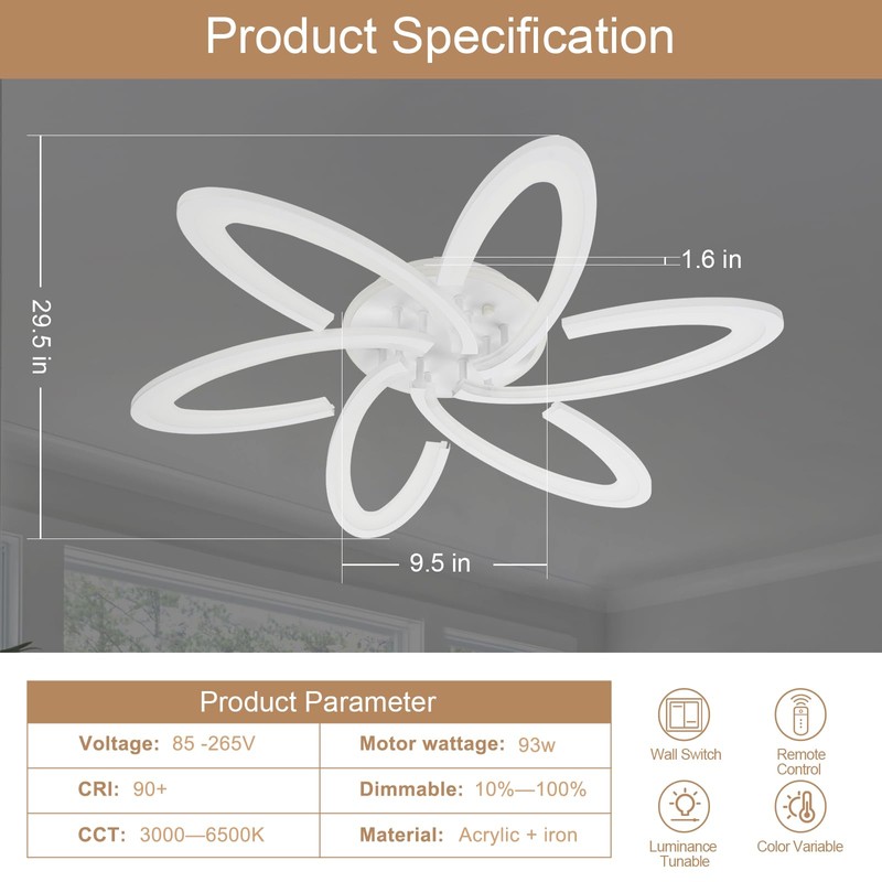 SEABLE Modern LED Light, 6+1 Rings 93W Dimmable Fixture 29.5"