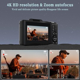 64MP Compact Digital Camera for Photography: 4K Vlogging Camera for Youtube with 180° Flip Screen 32GB TF Card 18X Zoom Video Camera Fit Beginner Teenagers Travel -Black