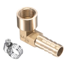 M METERXITY Brass Hose Barb Screw Connection - 90° Angle 10 mm Brass Pipe Connection with Hose Clips Application Water (G1/4 Female Thread)