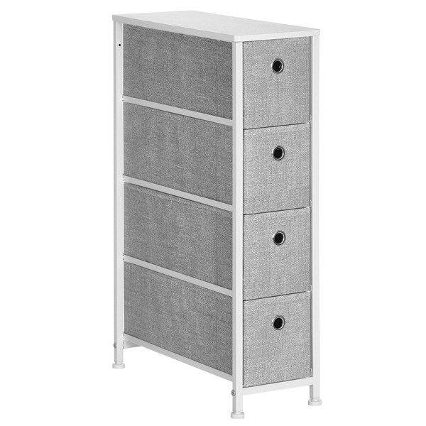 SONGMICS Narrow Dresser with 4 Fabric Drawers Vertical Slim Storage Tower Unit, 7.9", Light Gray
