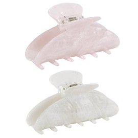 2PCS Pink and White Hair Clips for Women Girls – Kawaii Cut Medium Claw Clips, Trendy Handmade Look Acetate Hair Accessories for Thin Hair