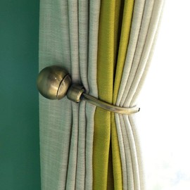 Curtain Holdbacks,Fashion Round Ball Design Curtain Drapery Holdbacks Tie back, Curtain U Metal Hooks(1 Pair,Green Patina)