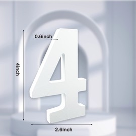 AOCEAN 4 Inch White Wood Numbers Unfinished Wood Number for Wall Decorative Standing Numbers Slices Sign Board Decoration for Craft Home Party Projects (4)