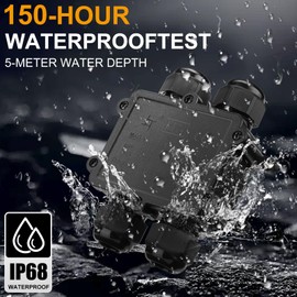 Tynoscco IP68 Waterproof Junction Box Outdoor,4-Way Electrical Junction Box Outdoor with 4 Cable M25 Gland Wire Connector Extension Electrical Cable Protector for Diameter Cable Ø4-14mm Black
