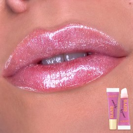 Pink Lip Gloss, Metallic Nude Lipgloss, Glitter Shimmer Tinted Lip Balm Liquid Lipstick, Long Lasting Glossier Lip Plumper, Shine Highly Pigmented Waterproof Non-stick Lipstick Makeup Gift for Women