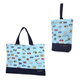 COLORFUL CANDY STYLE Lesson Bag & Shoe Case 2-piece Set Lesson Bag Shoe Case School Entrance Preparation Cool Boys Full Throttle Working Vehicles (Light Blue) NK301900