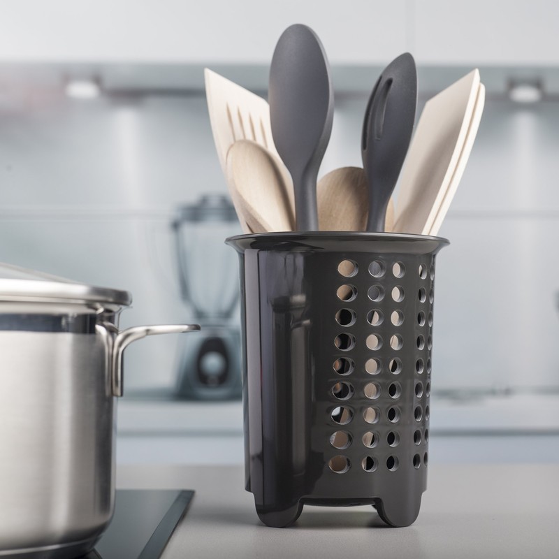 Zeal G231T Melamine Cutlery Drainer/Utensil Pot Dark Grey, 14 x