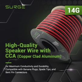 SURGE Speaker Wire with CCA (Copper Clad Aluminum) for Maximum Conductivity and Durability, Compatible with Banana Plugs, Spade Tips, and Bent Pin Connectors