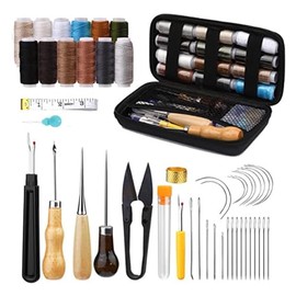 Leather Sewing Set, 48-Piece High Performance Leather Tool with Sewing Needles, Sewing Awl, Seam Ripper, Sewing Thread for Repairs, Hand Sewing, Leather Craft, Multifunctional DIY Leather Sewing Set