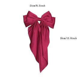 Red Hair Bow Clips for Women Long Tail Silk Big Hair Bows Barrettes Layered Bowknot Hairpin French Barrette for Hair Ribbons for Girls Large Satin Hair Clips for Styling