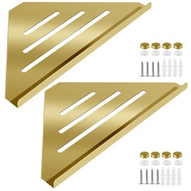 Sanbege 2 Pcs 304 Stainless Steel Corner Shelf with Screws, Triangle Shower Caddy, Wall Mount Soap Holder for Bathroom, Kitchen Organization (Polished Gold)