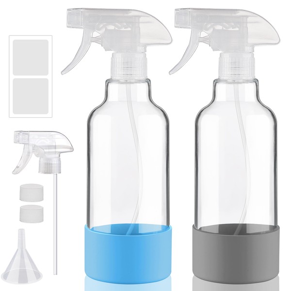 Glass Spray Bottles with Silicone Sleeve, 2 Pack 16 oz