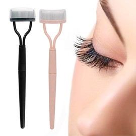 2PC Half Arc Stainless Steel Eyelash Separator, Eyelash Separator Eyelash Comb Lash Separator Tool, Eyebrow Comb Brush for Making Up Supplies Pink+Black (Pink+Black)