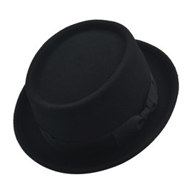 Pork Pie Men's Hat Women's Fedora Felt Hat 100% Wool Black Trilby Hat, B-black