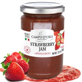 Campo D'Oro Sicilian Strawberry Jam – Italian Marmalade – 100% Real Fruit – No Additives – Strawberry Preserve made from Italian Fruit– 12 oz (340g)