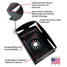 Qbit SQ1000-S-SL Stainless Steel Oscillating Drywall Blade, for 1-Gang Boxes,Universal Quick Release Multi-Tool Blade-Compatible with Bosch,Fein,Makita Oscillating Multitool Accessories