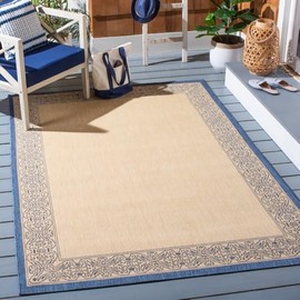 SAFAVIEH Courtyard Collection 5'3" x 7'7" Natural / Blue CY2099 Indoor/ Outdoor Waterproof Easy-Cleaning Patio Backyard Mudroom Area-Rug