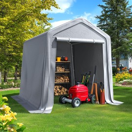 Quictent 6x8FT Carport Shelter with Roll-Up Mesh Windows & Reinforced Frame, Portable Garage Canopy for Motorcycle Storage, Outdoor Equipment, Patio Furniture Cover - Silver Gray